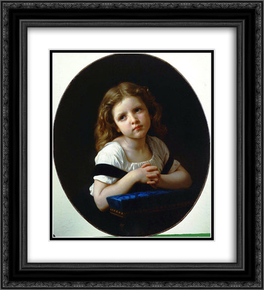 The Prayer 20x22 Black Ornate Wood Framed Art Print Poster with Double Matting by Bouguereau, William Adolphe