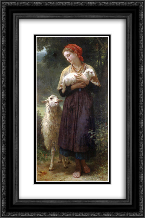 The Shepherdess 16x24 Black Ornate Wood Framed Art Print Poster with Double Matting by Bouguereau, William Adolphe