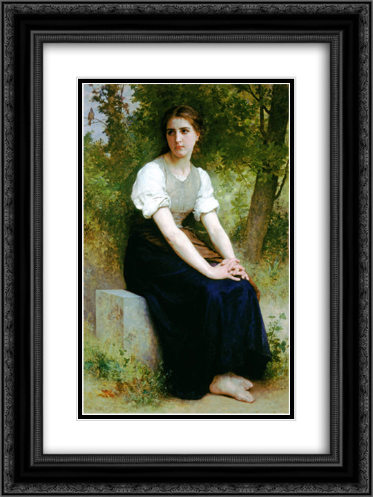 The Song of the Nightingale 18x24 Black Ornate Wood Framed Art Print Poster with Double Matting by Bouguereau, William Adolphe