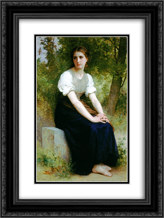 The Song of the Nightingale 18x24 Black Ornate Wood Framed Art Print Poster with Double Matting by Bouguereau, William Adolphe