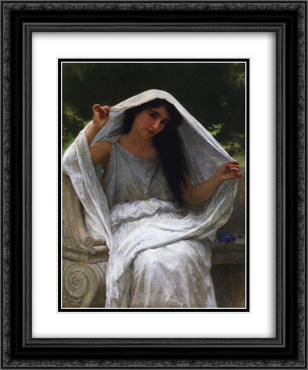 The Veil 20x24 Black Ornate Wood Framed Art Print Poster with Double Matting by Bouguereau, William Adolphe