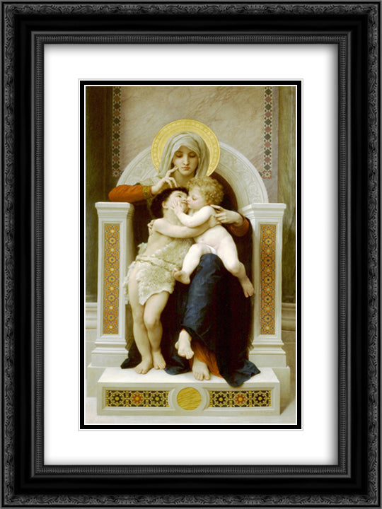 The Virgin, Jesus and Saint John Baptist 18x24 Black Ornate Wood Framed Art Print Poster with Double Matting by Bouguereau, William Adolphe