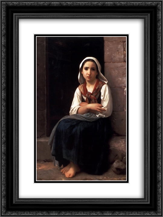 Yvonette 18x24 Black Ornate Wood Framed Art Print Poster with Double Matting by Bouguereau, William Adolphe