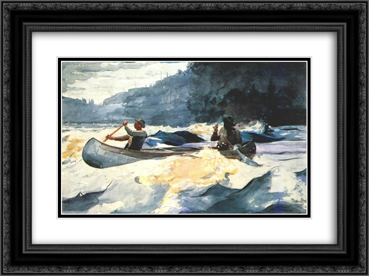 Shooting the Rapids 24x18 Black Ornate Wood Framed Art Print Poster with Double Matting by Homer, Winslow