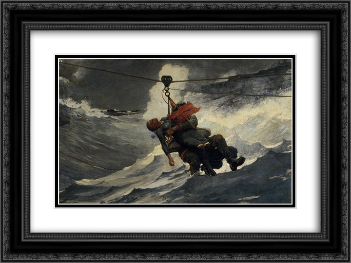 The Life Line 24x18 Black Ornate Wood Framed Art Print Poster with Double Matting by Homer, Winslow