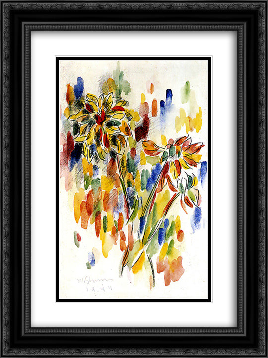 KWIATY 18x24 Black Ornate Wood Framed Art Print Poster with Double Matting by Strzeminski, Wladyslaw