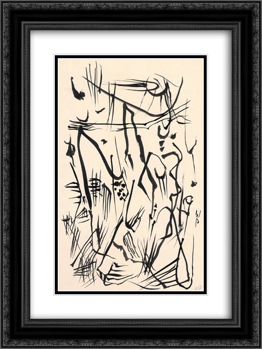 Untitled (Automatic Drawing) 18x24 Black Ornate Wood Framed Art Print Poster with Double Matting by Paalen, Wolfgang