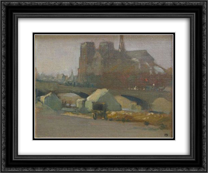 Notre Dame de Paris 24x20 Black Ornate Wood Framed Art Print Poster with Double Matting by Martinez, Xavier