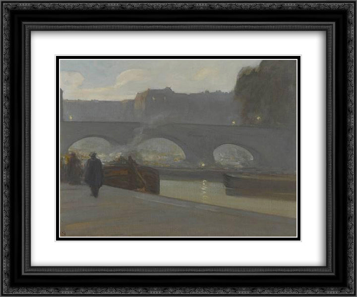 Pont Neuf, Paris 24x20 Black Ornate Wood Framed Art Print Poster with Double Matting by Martinez, Xavier