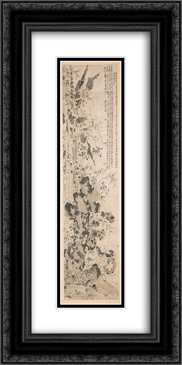 Sixteen Flowers 12x24 Black Ornate Wood Framed Art Print Poster with Double Matting by Xu Wei