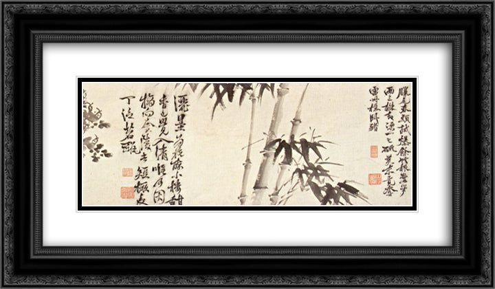 Twelve Plants and Calligraphy 24x14 Black Ornate Wood Framed Art Print Poster with Double Matting by Xu Wei