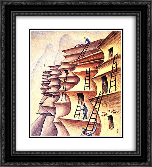 Celdas Dificiles 20x22 Black Ornate Wood Framed Art Print Poster with Double Matting by Solar, Xul
