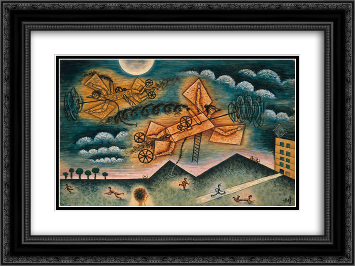 Mestizos de Avion y Gente 24x18 Black Ornate Wood Framed Art Print Poster with Double Matting by Solar, Xul