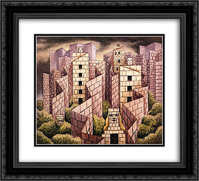 Muros Biombos 22x20 Black Ornate Wood Framed Art Print Poster with Double Matting by Solar, Xul