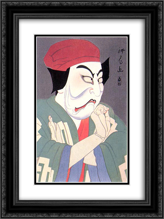 Matsumoto Koshiro VII as Sekibei 18x24 Black Ornate Wood Framed Art Print Poster with Double Matting by Toyonari, Yamamura