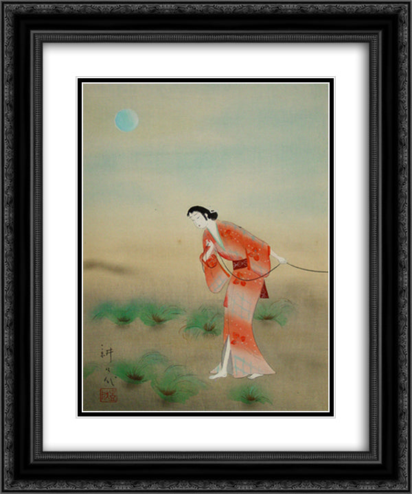 The Heroine Koman in the play Tanba Yosaku 20x24 Black Ornate Wood Framed Art Print Poster with Double Matting by Toyonari, Yamamura