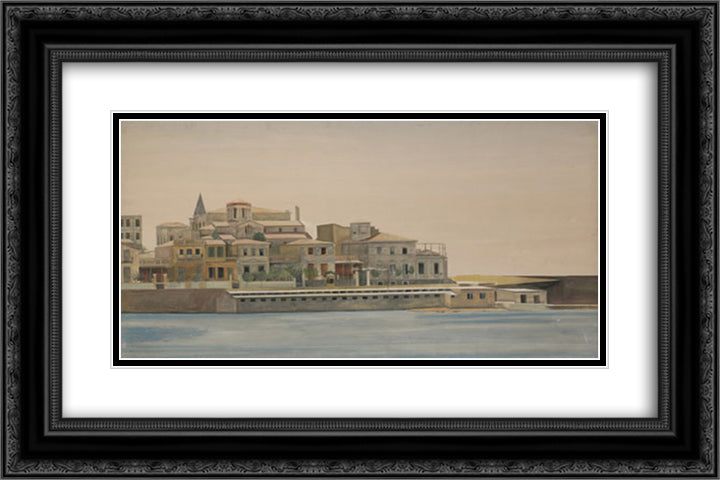 Alexandras Square in Piraeus 24x16 Black Ornate Wood Framed Art Print Poster with Double Matting by Tsaroychis, Yiannis