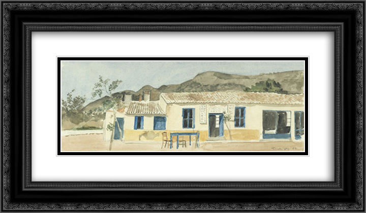 Coffee - house at Porto Rafti 24x14 Black Ornate Wood Framed Art Print Poster with Double Matting by Tsaroychis, Yiannis