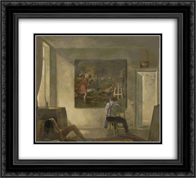 Copying Titian 22x20 Black Ornate Wood Framed Art Print Poster with Double Matting by Tsaroychis, Yiannis
