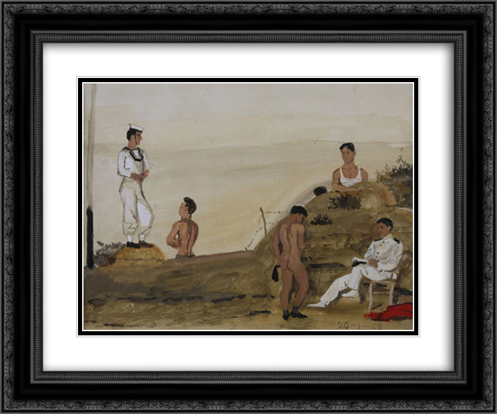 Little beach 24x20 Black Ornate Wood Framed Art Print Poster with Double Matting by Tsaroychis, Yiannis