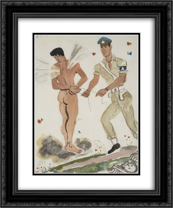 Military Policeman arresting the spirit 20x24 Black Ornate Wood Framed Art Print Poster with Double Matting by Tsaroychis, Yiannis