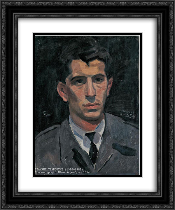Portrait of a young aviator 20x24 Black Ornate Wood Framed Art Print Poster with Double Matting by Tsaroychis, Yiannis