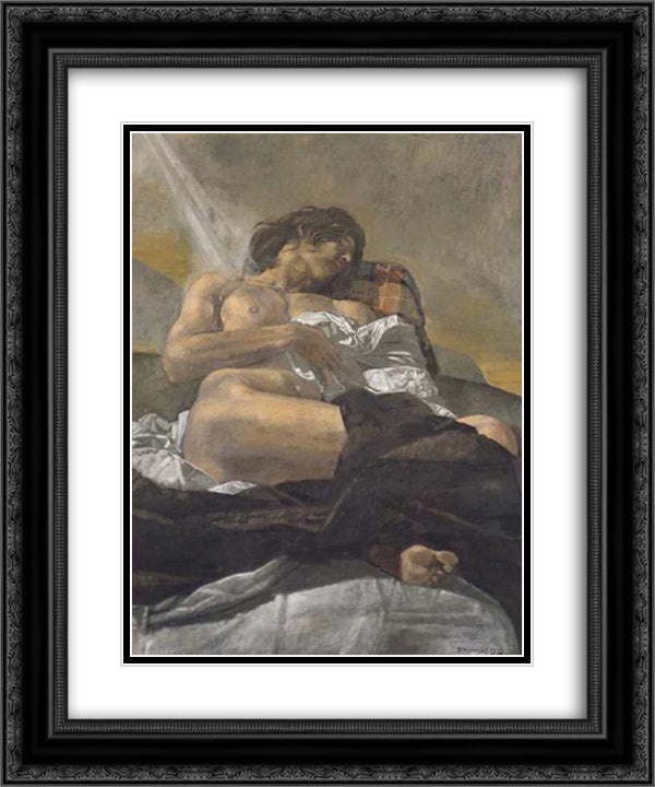 Reclining nude 20x24 Black Ornate Wood Framed Art Print Poster with Double Matting by Tsaroychis, Yiannis