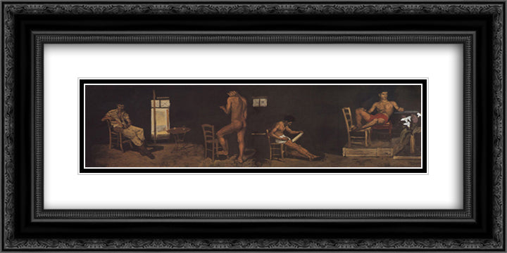 Swimming and drawing practice 24x12 Black Ornate Wood Framed Art Print Poster with Double Matting by Tsaroychis, Yiannis