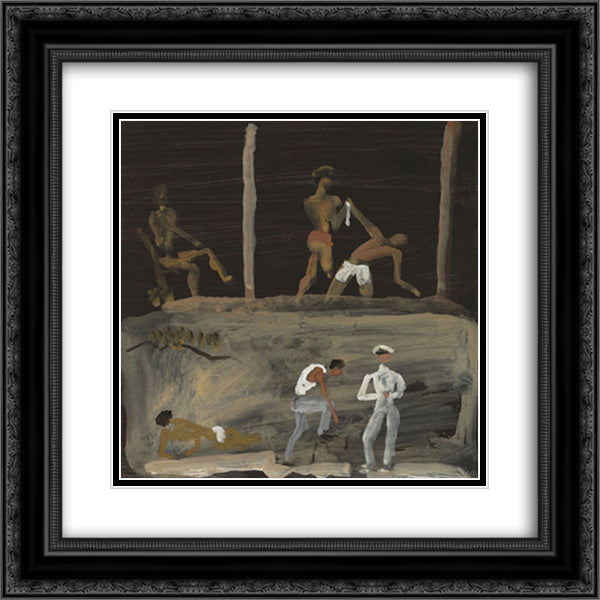 Tsamikos dance on the shore 20x20 Black Ornate Wood Framed Art Print Poster with Double Matting by Tsaroychis, Yiannis