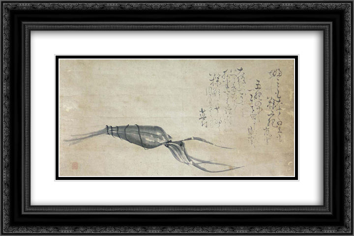 Chimaki by Matsumura Goshun (painting) and Yosa Buson (calligraphy) 24x16 Black Ornate Wood Framed Art Print Poster with Double Matting by Buson, Yosa