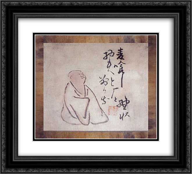 Haiku Poet and His Poem () 22x20 Black Ornate Wood Framed Art Print Poster with Double Matting by Buson, Yosa