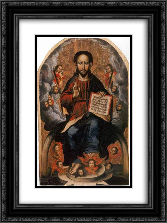 Icon of the Savior from the village of Horodyshche in Volhynia (late 17th century) 18x24 Black Ornate Wood Framed Art Print Poster with Double Matting by Kondzelevych, Yov