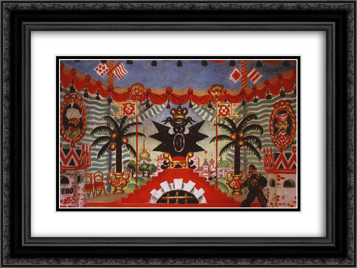Palace, a sketch for E. Zamyatin's play, 'The Flea' 24x18 Black Ornate Wood Framed Art Print Poster with Double Matting by Kustodiev, Boris