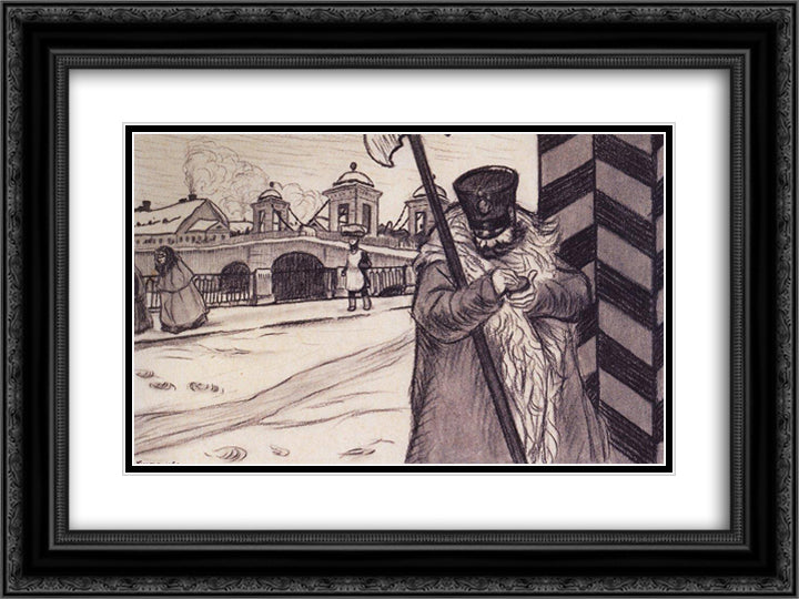 Policeman 24x18 Black Ornate Wood Framed Art Print Poster with Double Matting by Kustodiev, Boris