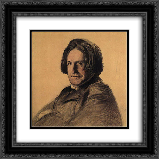 Portrait of a singer I.V. Ershov 20x20 Black Ornate Wood Framed Art Print Poster with Double Matting by Kustodiev, Boris