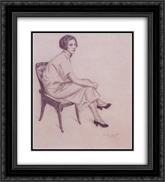 Portrait of Evdokimova 20x22 Black Ornate Wood Framed Art Print Poster with Double Matting by Kustodiev, Boris