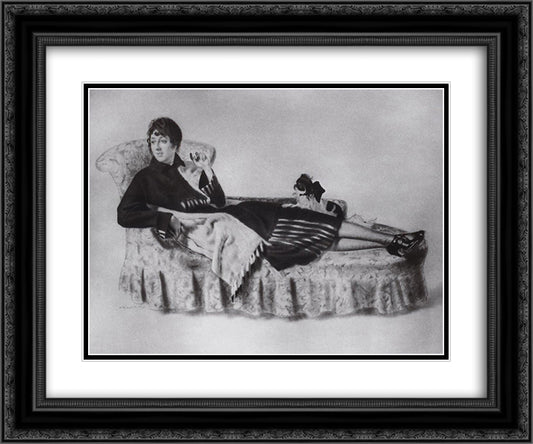 Portrait of Maria Ryazantseva 24x20 Black Ornate Wood Framed Art Print Poster with Double Matting by Kustodiev, Boris