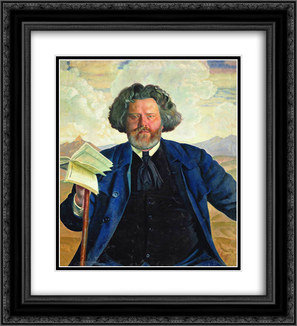 Portrait of Maximilian Voloshin 20x22 Black Ornate Wood Framed Art Print Poster with Double Matting by Kustodiev, Boris