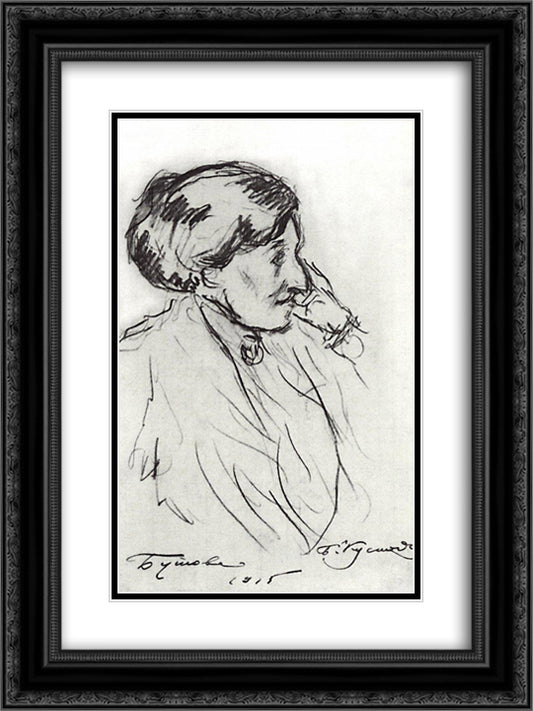 Portrait of N.S. Butova 18x24 Black Ornate Wood Framed Art Print Poster with Double Matting by Kustodiev, Boris