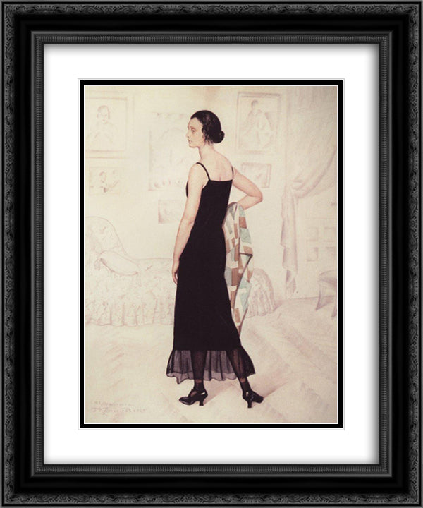 Portrait of Natalia Orshanskaya 20x24 Black Ornate Wood Framed Art Print Poster with Double Matting by Kustodiev, Boris