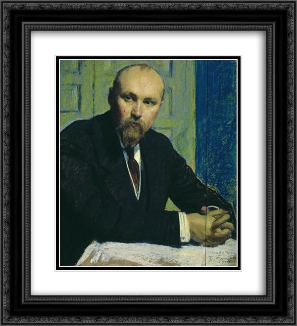 Portrait of Nikolay Rerich 20x22 Black Ornate Wood Framed Art Print Poster with Double Matting by Kustodiev, Boris