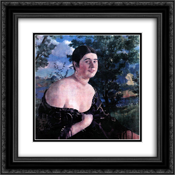 Portrait of O.I. Szymanowskaya 20x20 Black Ornate Wood Framed Art Print Poster with Double Matting by Kustodiev, Boris