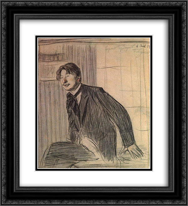 Portrait of the poet Sergey Gorodetsky 20x22 Black Ornate Wood Framed Art Print Poster with Double Matting by Kustodiev, Boris