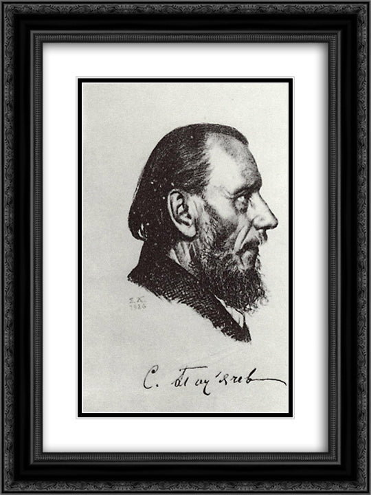 Portrait S.P. Podyachev 18x24 Black Ornate Wood Framed Art Print Poster with Double Matting by Kustodiev, Boris