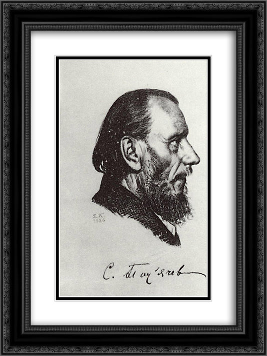 Portrait S.P. Podyachev 18x24 Black Ornate Wood Framed Art Print Poster with Double Matting by Kustodiev, Boris