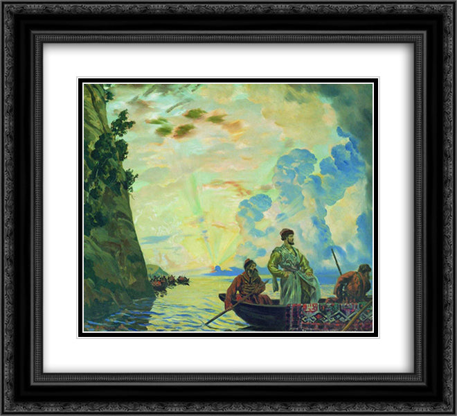 Stepan Razin 22x20 Black Ornate Wood Framed Art Print Poster with Double Matting by Kustodiev, Boris