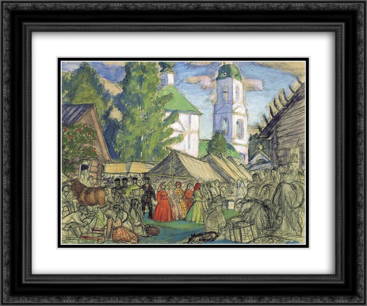 Street of a provincial town 24x20 Black Ornate Wood Framed Art Print Poster with Double Matting by Kustodiev, Boris