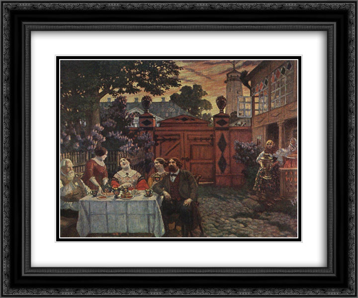Teatime 24x20 Black Ornate Wood Framed Art Print Poster with Double Matting by Kustodiev, Boris