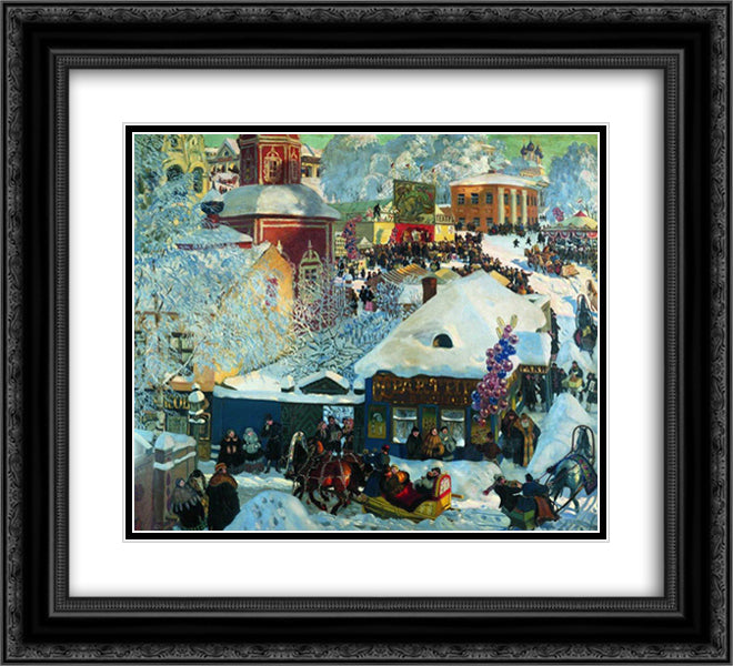Winter. Shrovetide festivities 22x20 Black Ornate Wood Framed Art Print Poster with Double Matting by Kustodiev, Boris