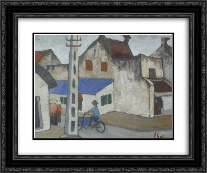 (Ancient Hanoi Street) 24x20 Black Ornate Wood Framed Art Print Poster with Double Matting by Xuan Phai, Bui